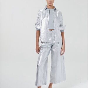 LANHTROPY
Culotte Metallic Linen Pants, New Silver Metallic MEDIUM